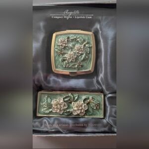 Argento SC Augusta Compact Mirror Lipstick Case Swarovski Crystals Authentic Box